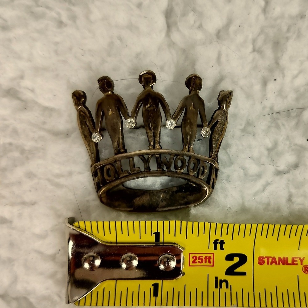 Vintage Hollywood Rhinestone Crown Brooch Gold Tone‎ Regal Souvenir Pin